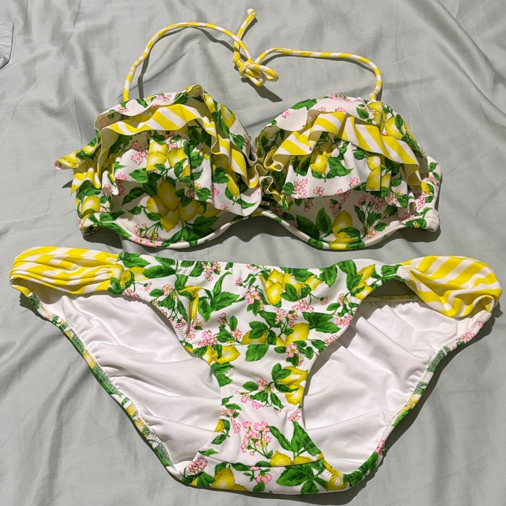 Vintage Victoria’s Secret Lemon Push-up Bandeau Bikini Set Bathing Suit Swimsuit